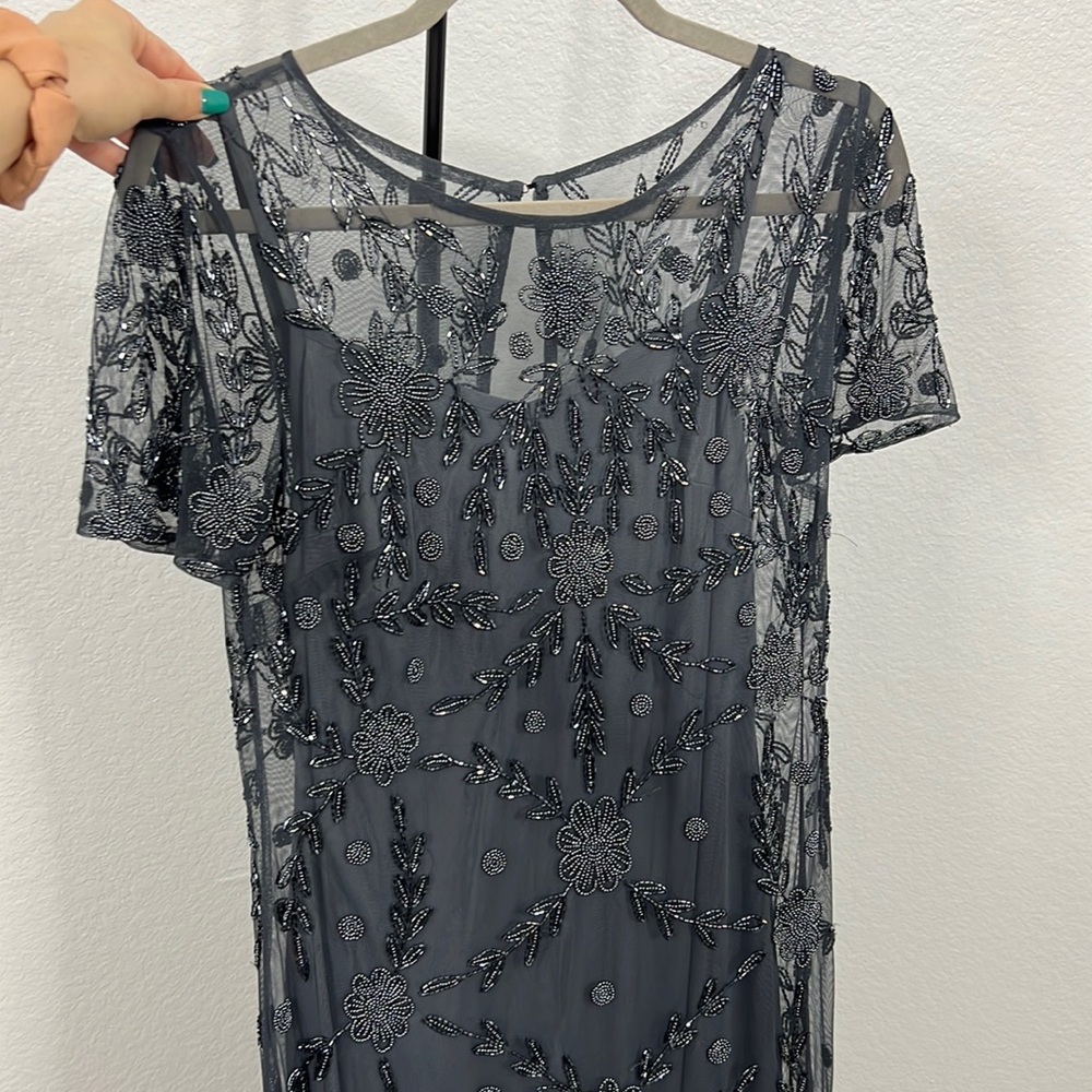 beaded grey full-length Adrianna Papell ballgown in size 10